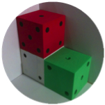 An L-shaped arrangement of dice, with two dice stacked top of each other and another dice next to the stack.