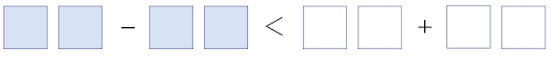 Inequality showing that the difference between two unknown two digit numbers is less than the sum of two other unknown two digit numbers, with spaces to fill in the digits