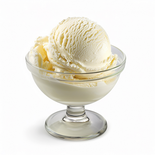 A glass bowl of cream-coloured ice cream.