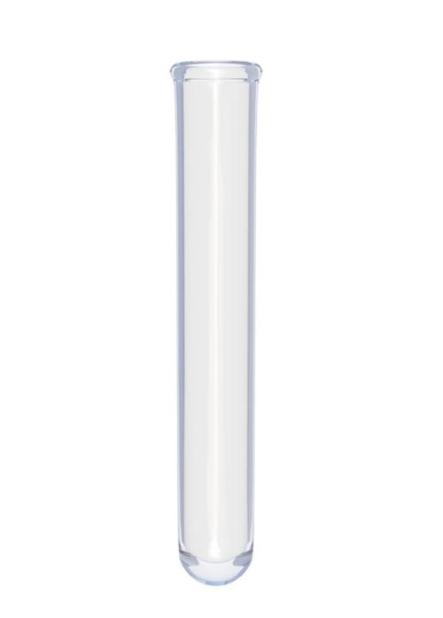 A test tube (or boiling tube), almost cylindrical except for a curved base.