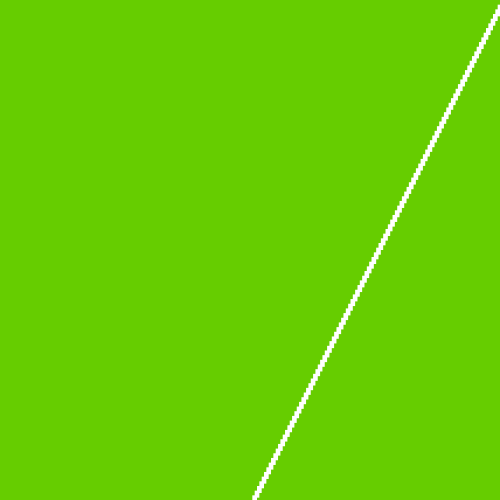 A square with a straight line, starting from the top right corner and ending in the middle of the bottom edge, cutting it into two pieces.