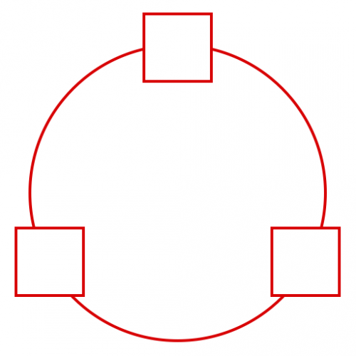 Three empty squares arranged around a ring.