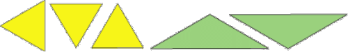 Three equilateral yellow triangles and two green isosceles triangles.