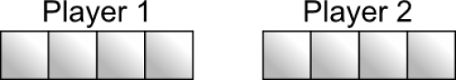 Player 1 has drawn a 1 by 4 horizontal grid, and player 2 has done the same.