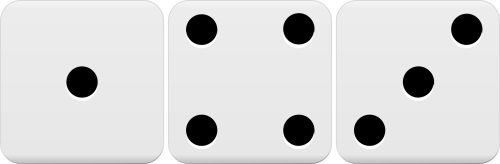 From left to right the dice have the numbers 1, 4, and 3.