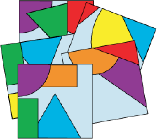 Cards showing parts of colourful shapes.