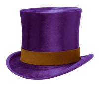 A purple top hat, which is a cylinder with a medium sized brim.