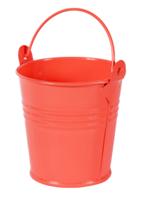 A red metal bucket.
