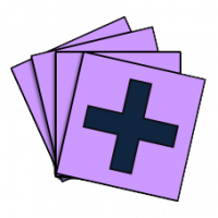 A stack of purple cards showing the + symbol.