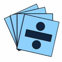 A stack of turquoise cards showing the ÷ symbol.