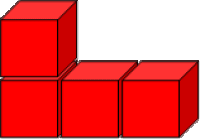 3 cubes in a line with a fourth cube on top of the first cube.