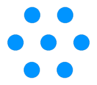 Seven blue dots arranged in a hexagon pattern - one blue dot is inside the hexagon.