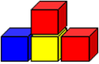 3 blocks in a row with 1 block above the middle one.