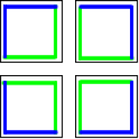 The tiles above arranged into a 2 by 2 square so the outer edges are blue, inner lines are green where the edges connect.