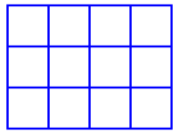 A 3 by 4 grid, with 3 rows and 4 columns, forming 12 boxes in total.