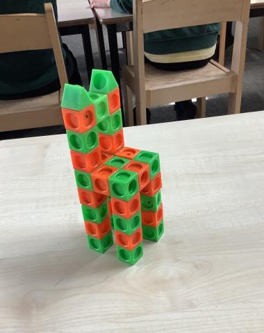 A chair made from interlocking cubes