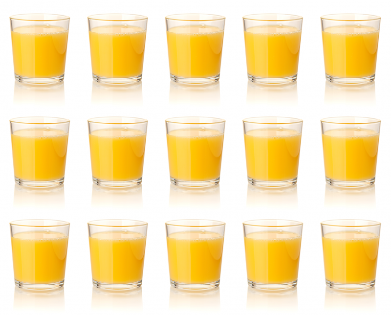 15 glasses of diluted orange drink.