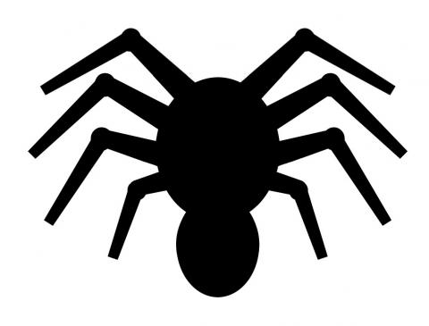 Incey Wincey A black filled-in drawing of a spider.