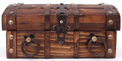 Shopping - Pirate Poundland A brown wooden chest with a metal latch.