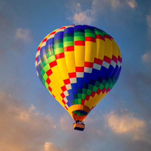 Colourful hot air balloon in sky