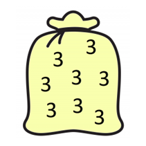 A yellow bag containing some threes.