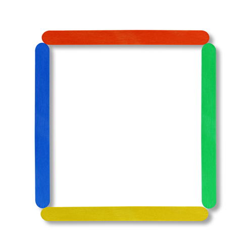 A square made of four different coloured craft sticks.