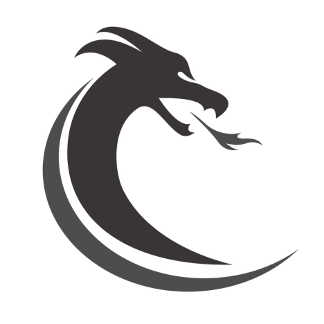 Silhouette of a cartoon dragon head.