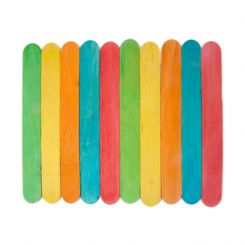 Ten colourful lolly sticks in a line.