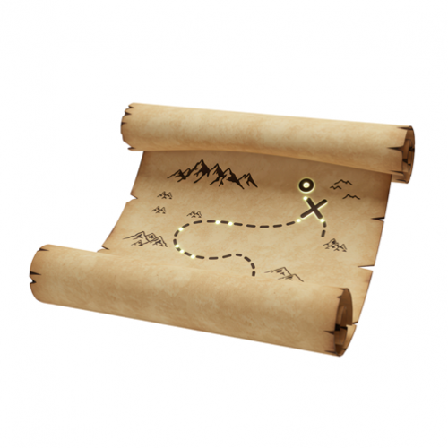 A rolled up old-fashioned treasure map.