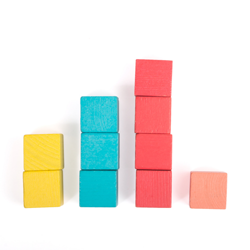 A bar graph made of coloured wooden blocks.