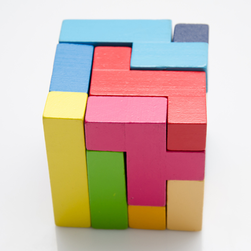 A wooden cube puzzle.