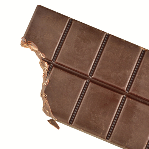 A bitten chocolate bar.