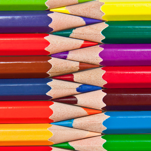 Coloured pencils in two rows with the tips interlocked.