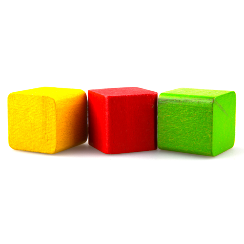Yellow, red and green wooden building blocks.