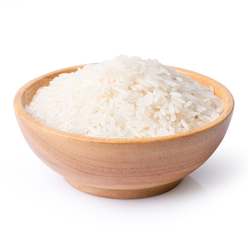 A bowl of uncooked white rice.