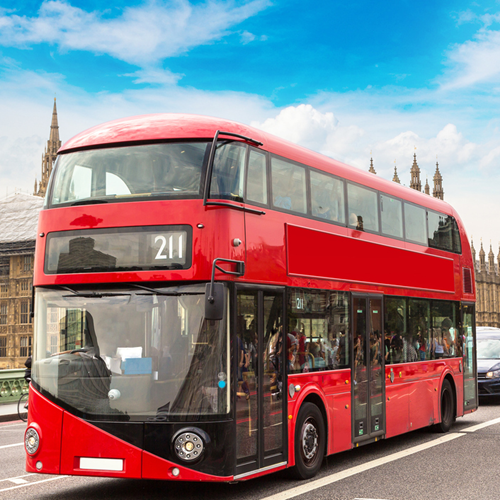 A red London bus.