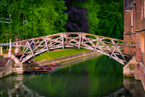 The wooden Mathematical Bridge in Queens' College, Cambridge.