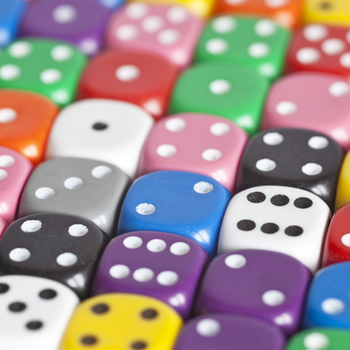 A square made up of coloured dice.