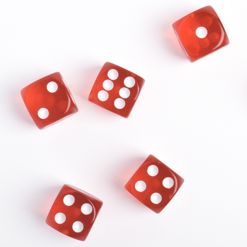 Red dice showing different numbers.