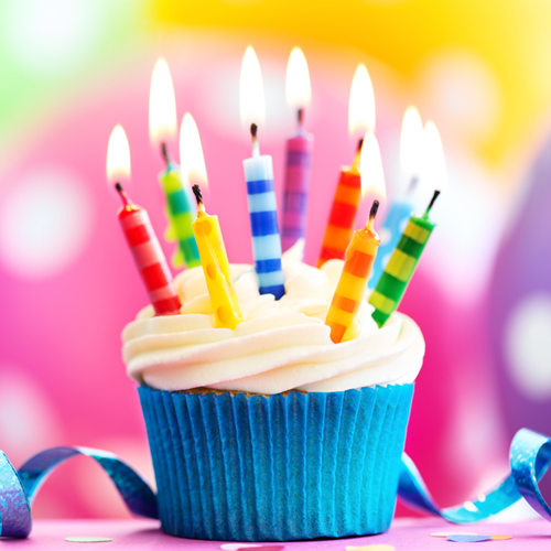 A cupcake with lots of birthday candles.