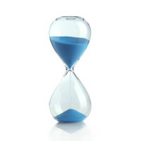 Hourglass with blue sand.