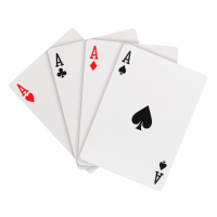 Four playing cards on top of each other. Each card shows a different ace.