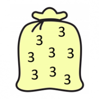 A yellow bag containing some threes.