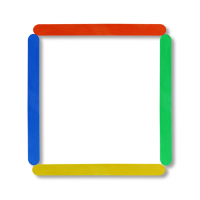A square made of four different coloured craft sticks.