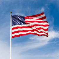 An American flag waving in the wind.