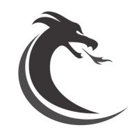 Silhouette of a cartoon dragon head.