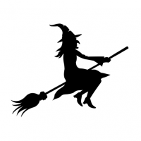 The silhouette of a cartoon witch.