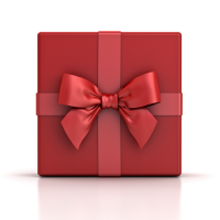 The square top of a red gift box with a bow.