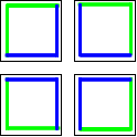 On the Edge The tiles above arranged into a 2 by 2 square so the outer edges are green, inner lines are blue where the edges connect.
