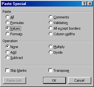 Excel technique: Using Paste Special to lift a copy of values